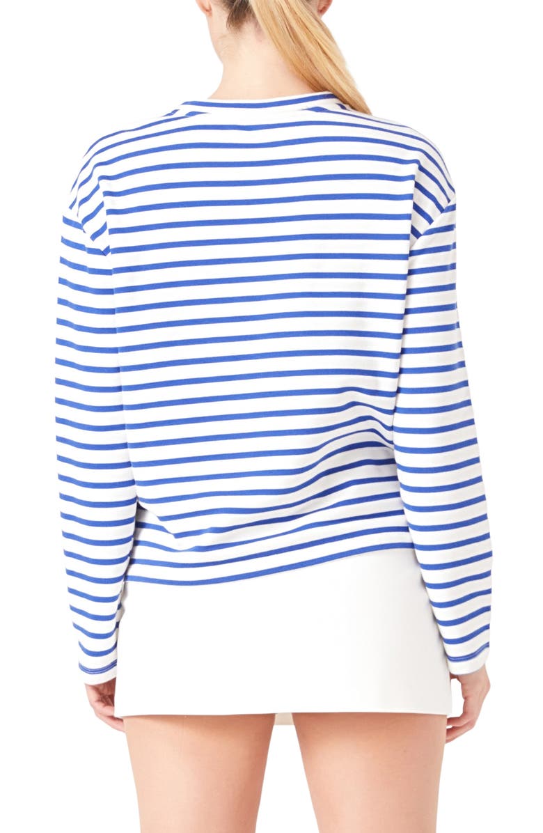 Endless Rose Lueur Stripe Long Sleeve Knit Top, Alternate, color, White/ Blue