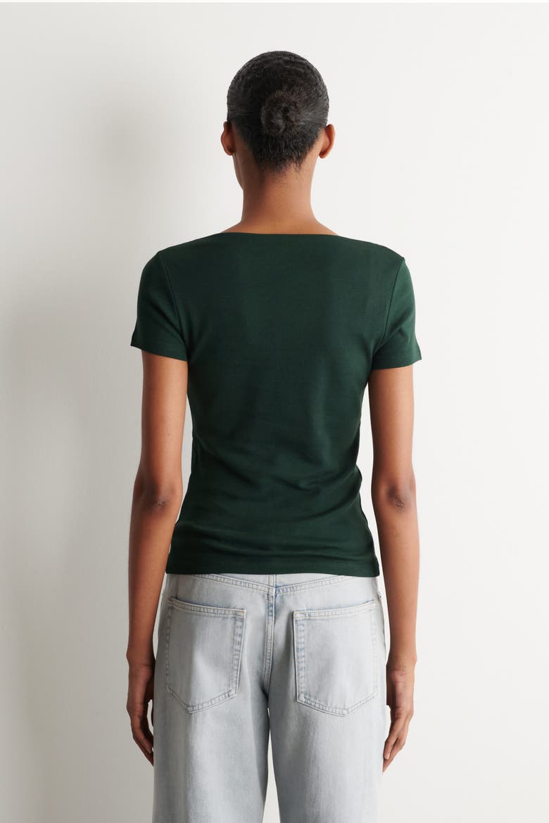 Slim Boat-neck Cotton T-shirt, Alternate, color, DARK GREEN