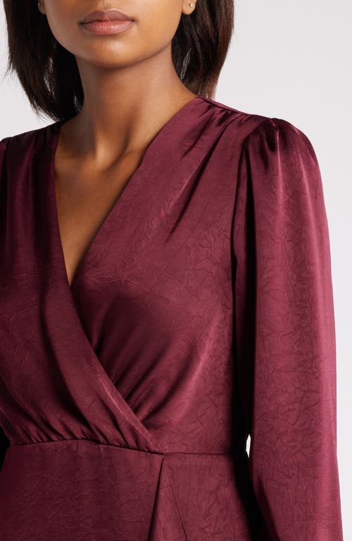 Julia Jordan Drape Front Long Sleeve Satin Dress In Burgundy
