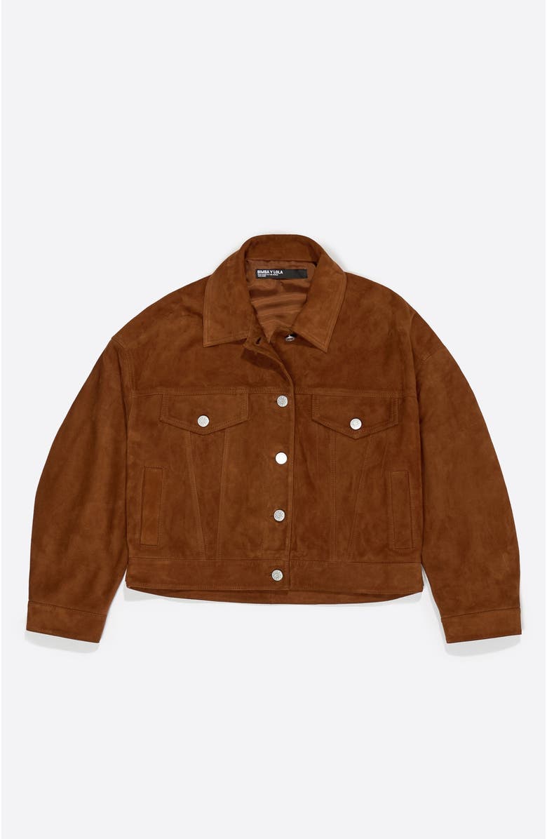 Bimba y Lola Suede Leather Jacket, Alternate, color, Caramel