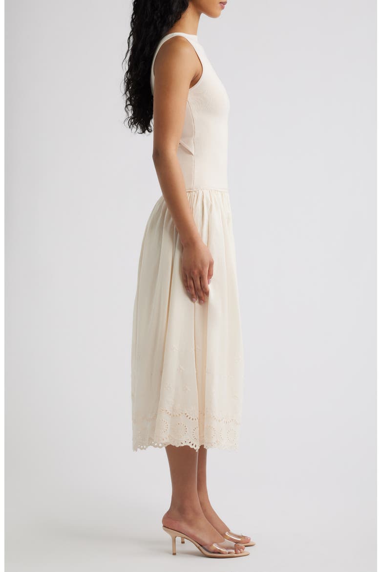 Sleeveless Mixed Media Midi Dress, Alternate, color, LIGHT TAUPE