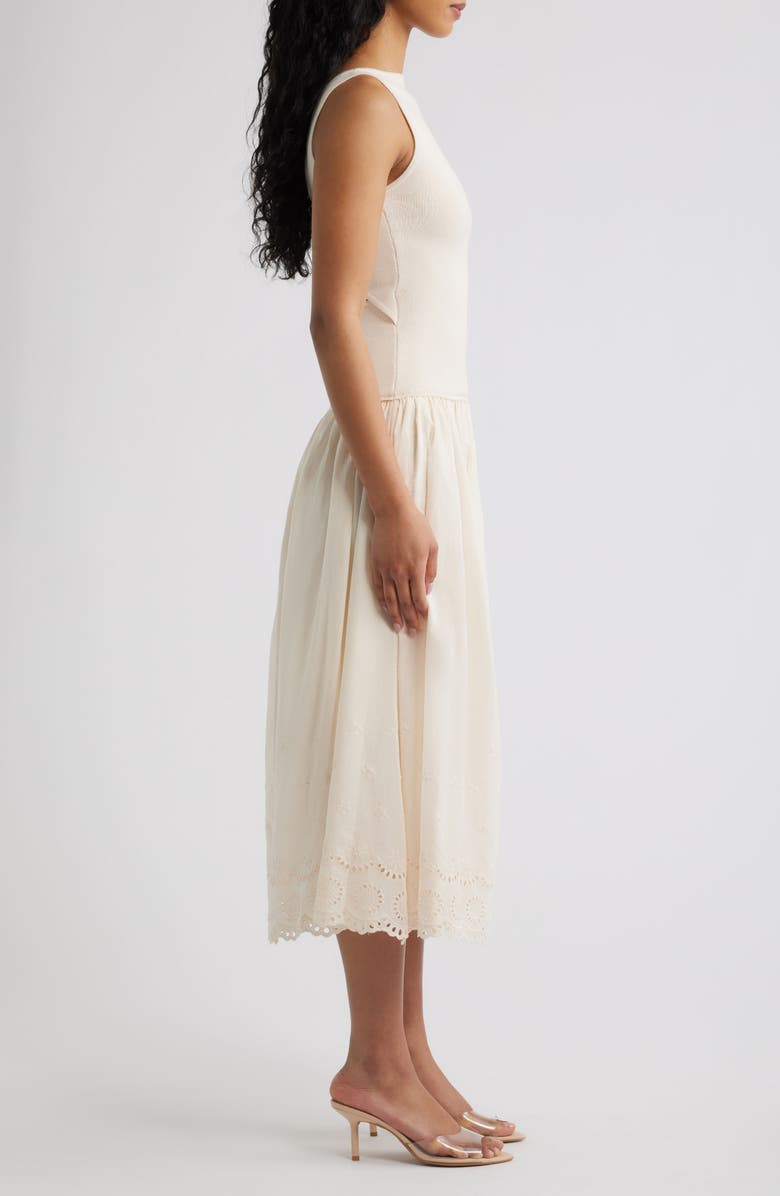 FREEMARKET Sleeveless Mixed Media Midi Dress, Alternate, color, Light Taupe