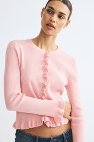 H&M Ruffled Rib-Knit Cardigan