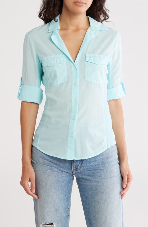 Three-Quarter Sleeve Button-Up Shirt
