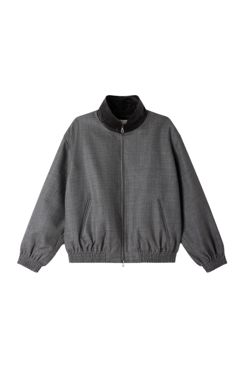 Oversized leather-collar jacket, Alternate, color, Grey