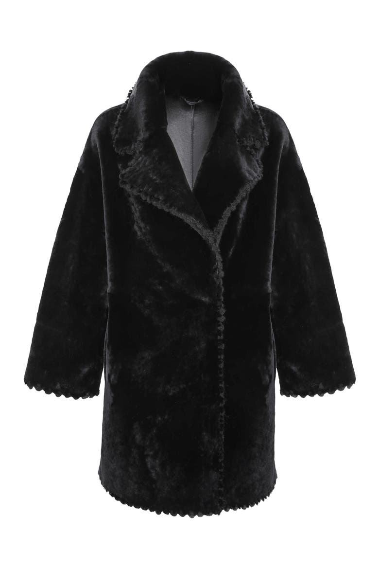 Reversible Genuine Shearling Jacket with Embroiderd Trim, Alternate, color, BLACK/BLACK