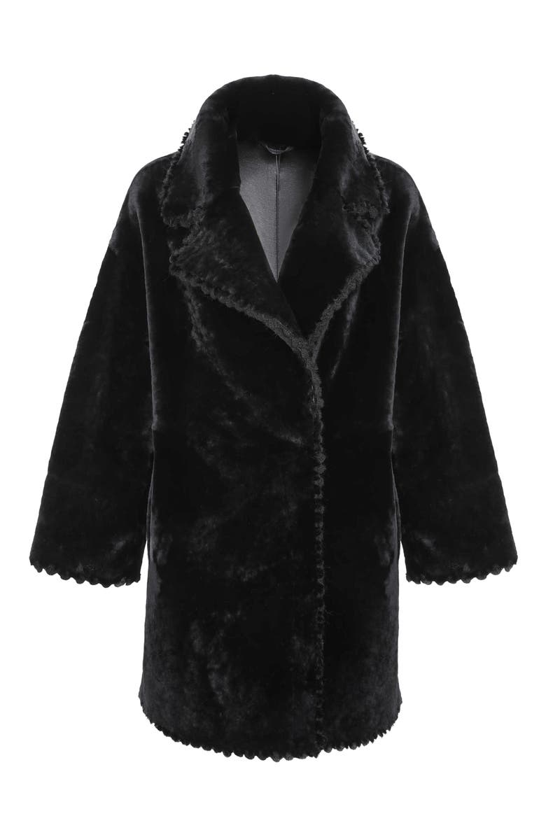GORSKI Reversible Genuine Shearling Jacket with Embroiderd Trim, Alternate, color, Black/Black