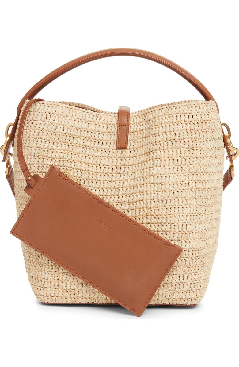 Saint Laurent Le 37 Raffia Bucket Bag, Alternate, color, Naturel/ Brick