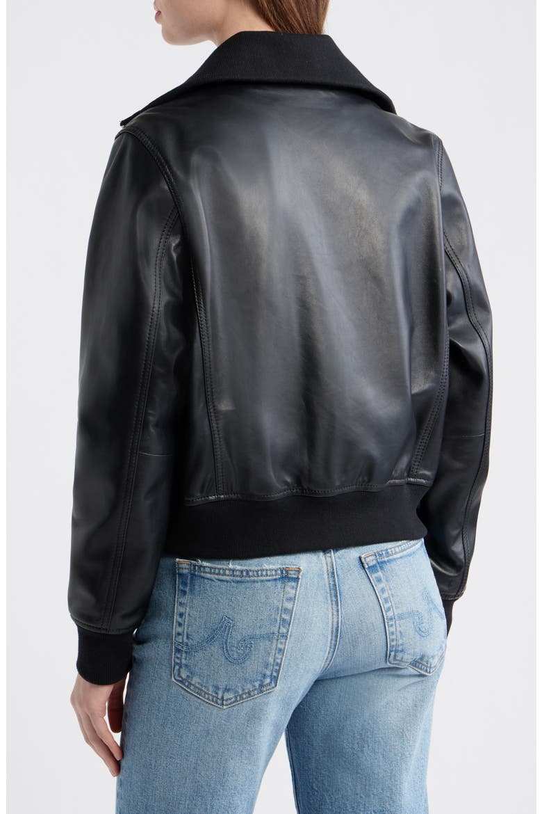 Short Leather Jacket, Alternate, color, BLACK