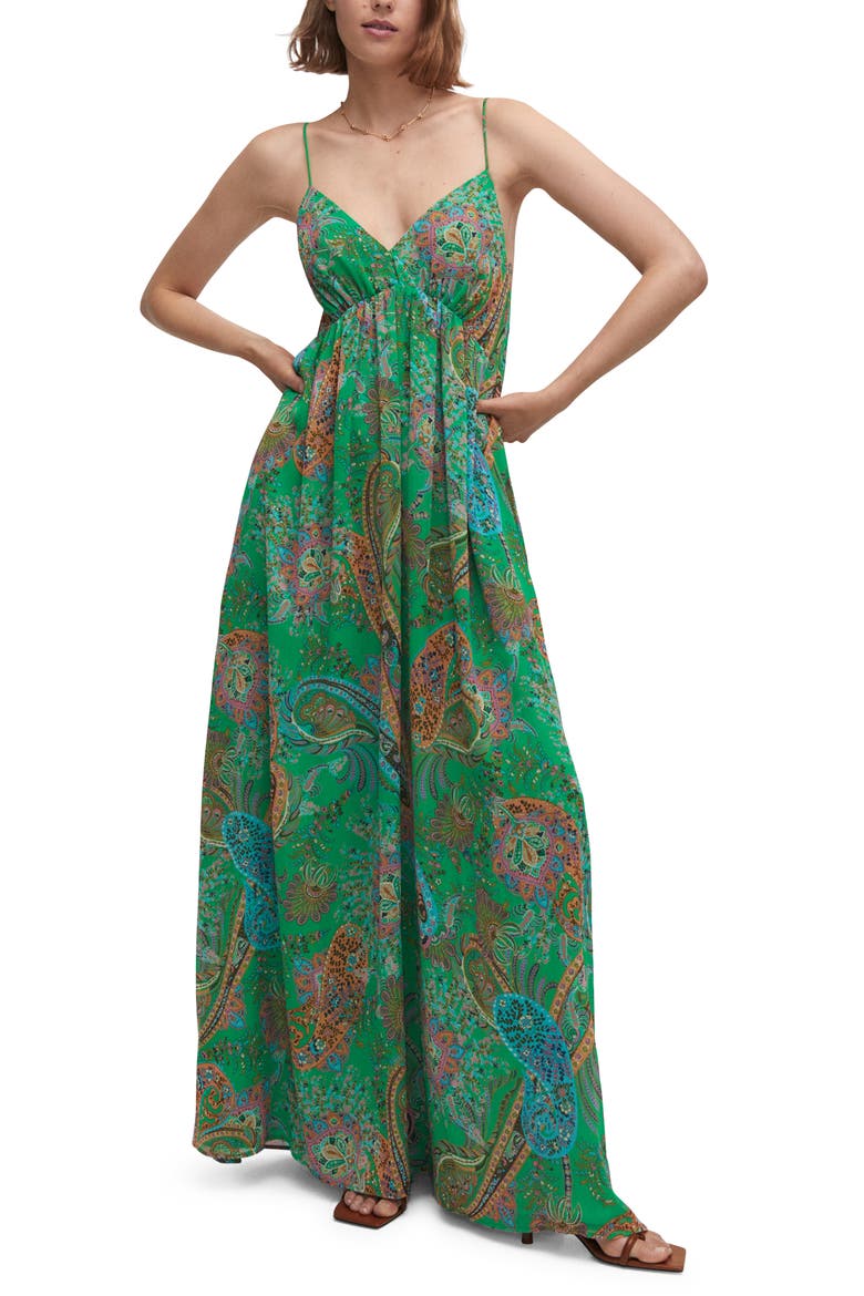 Print Open Back Pleated Dress, Main, color, GREEN