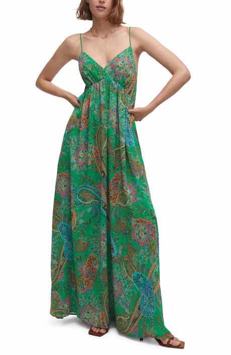 Print Open Back Pleated Dress