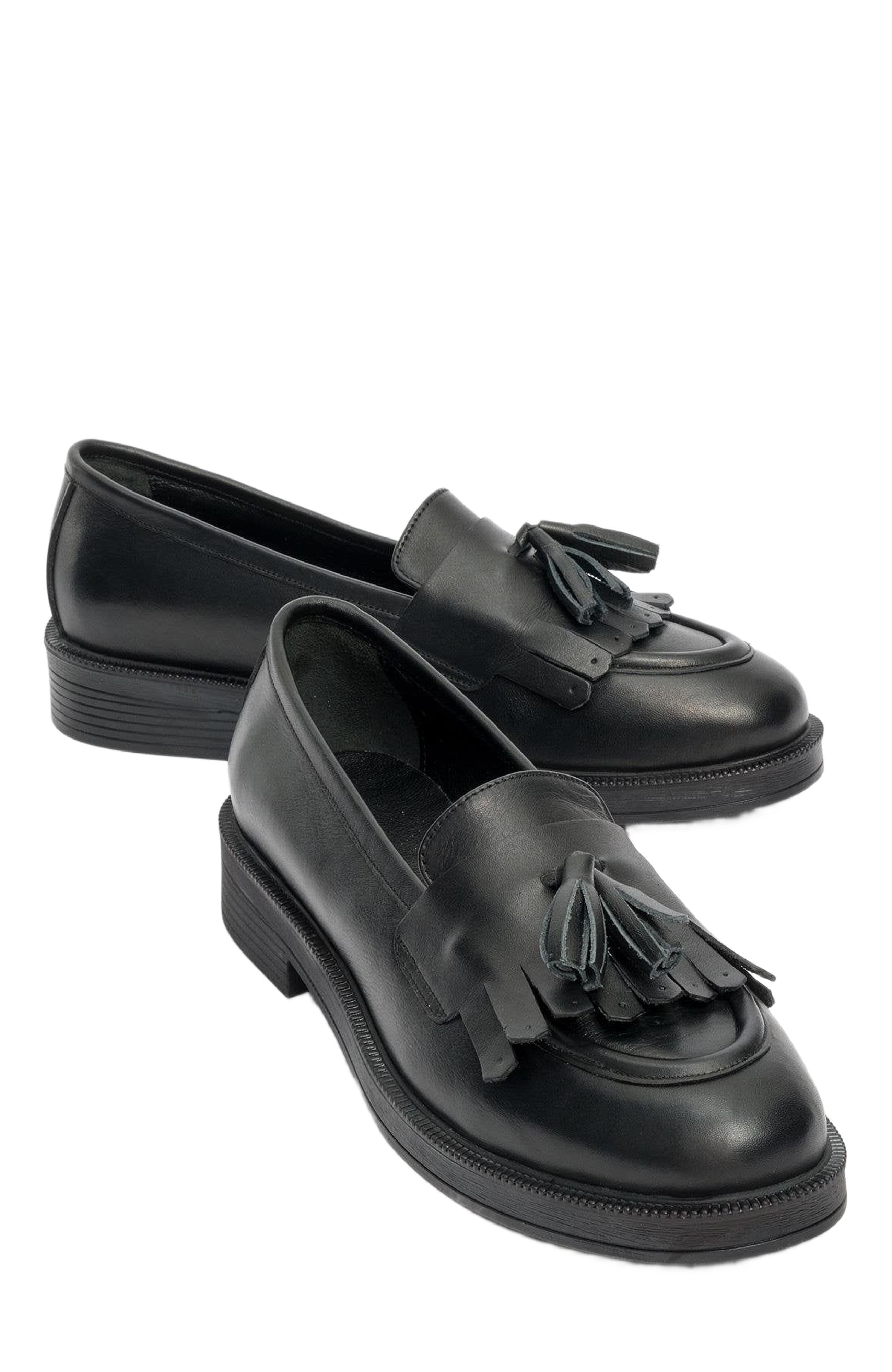 Forever & Always Shoes Milly Leather Tassel Loafer, Alternate, color, Black Leather