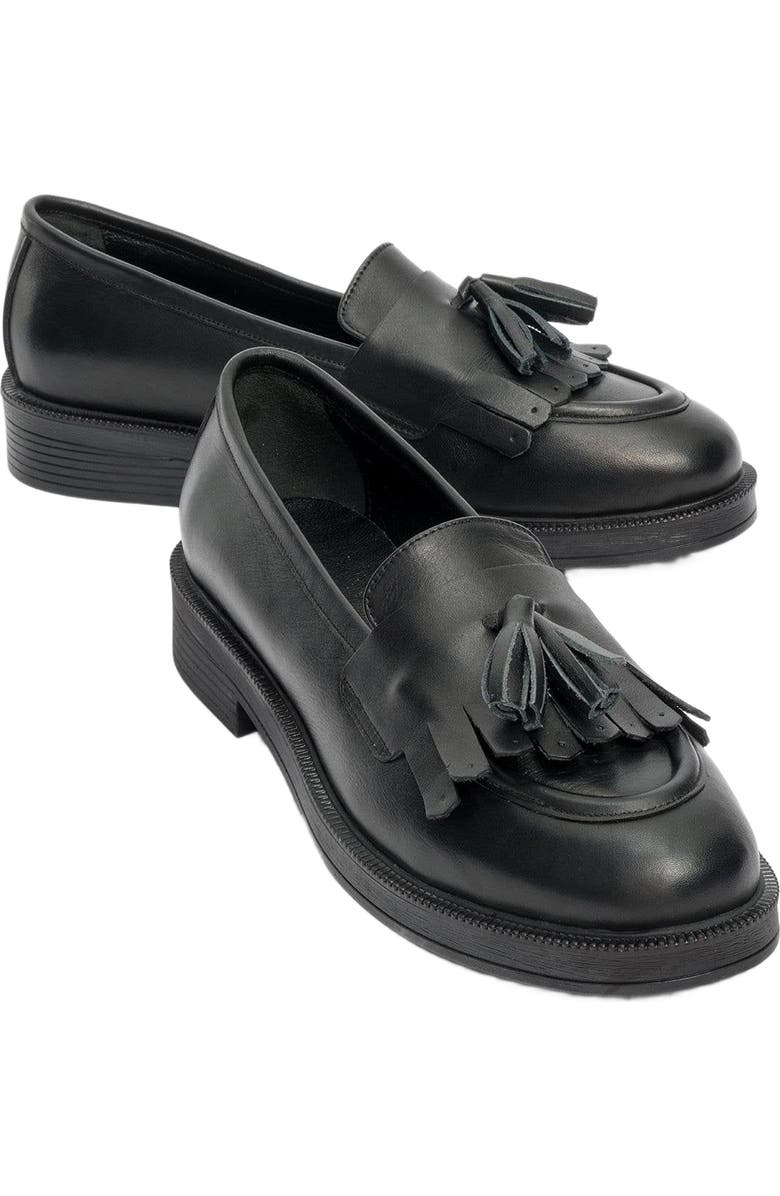 Forever & Always Shoes Milly Leather Tassel Loafer, Alternate, color, Black Leather