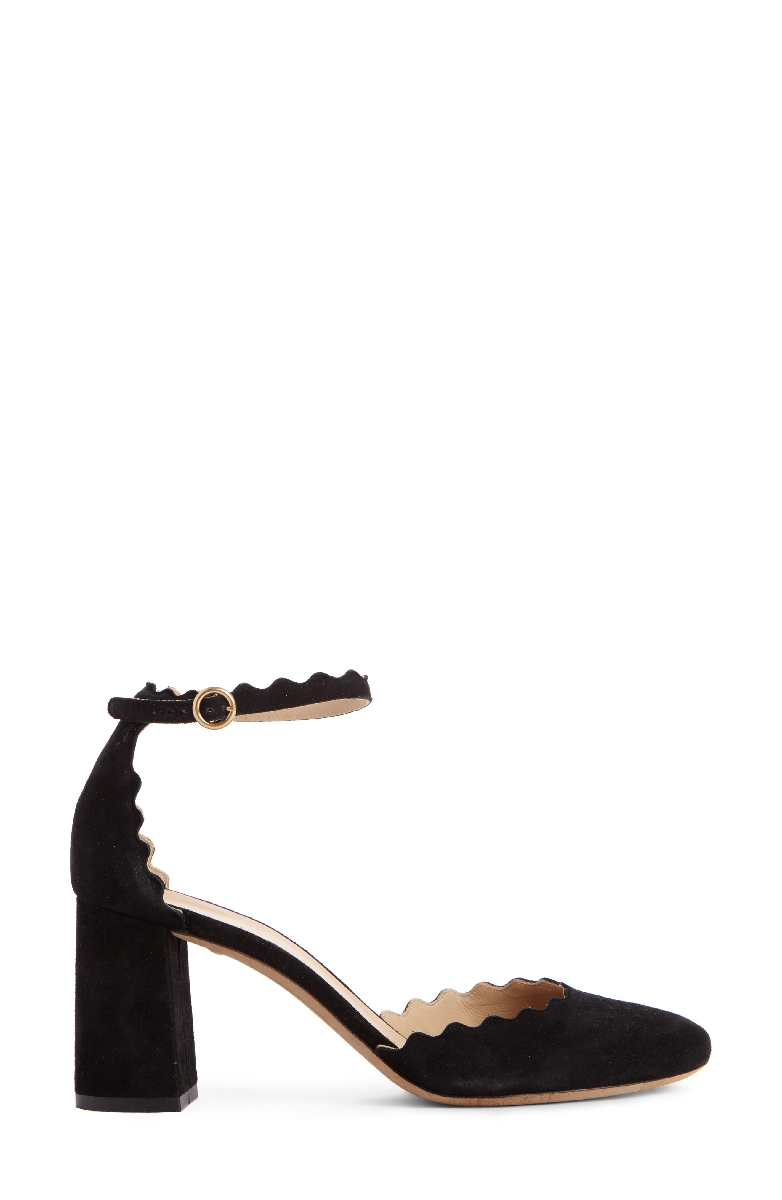 Scalloped Ankle Strap d'Orsay Pump, Alternate, color, BLACK SUEDE