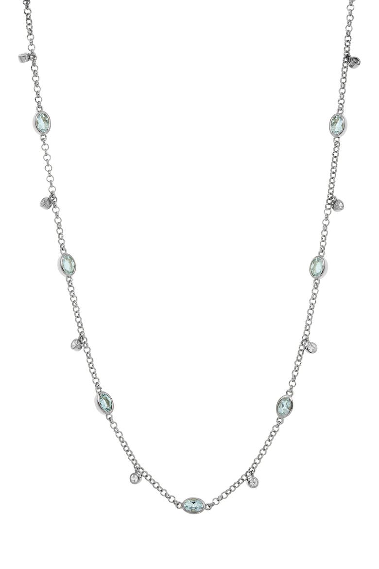 Aquamarine Station Chain Necklace, Main, color, WHITE