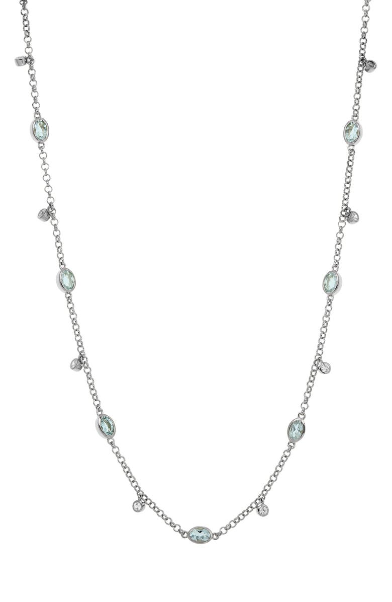 SAVVY CIE JEWELS Aquamarine Station Chain Necklace, Main, color, 