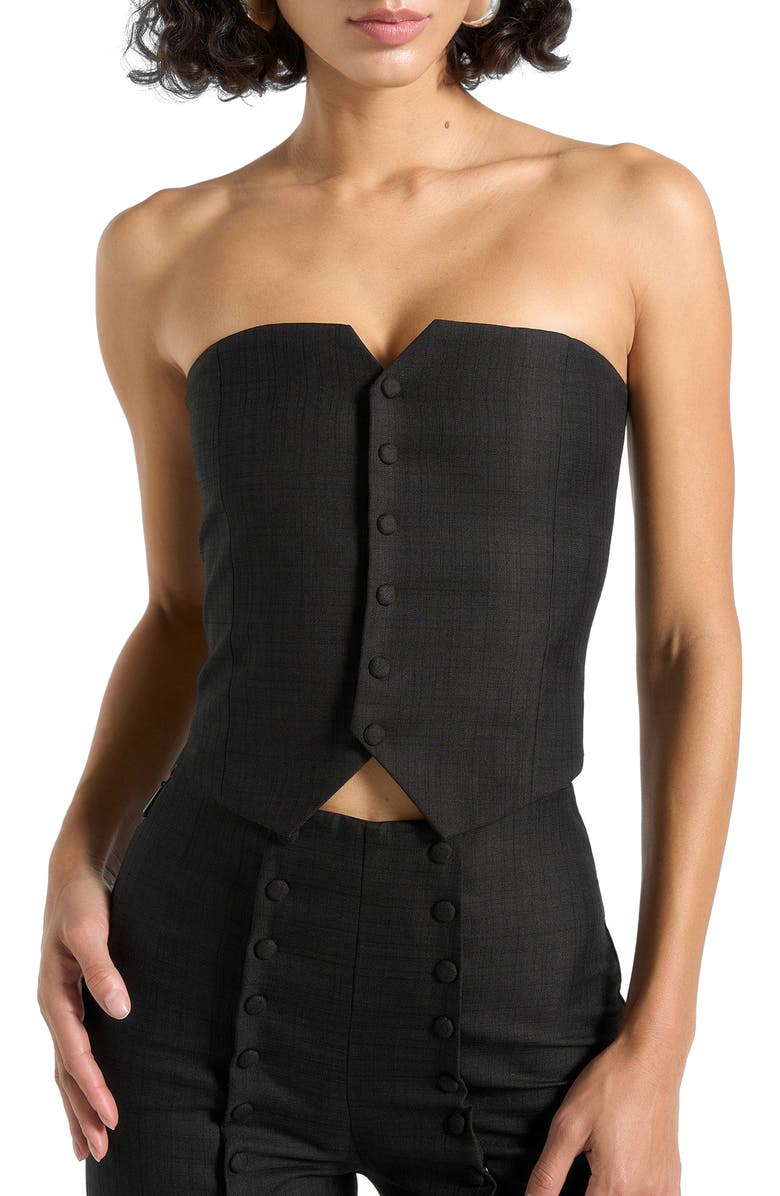 Manière De Voir Lise Cropped Tailored Blazer & Button Detail Bandeau, Main, color, Black