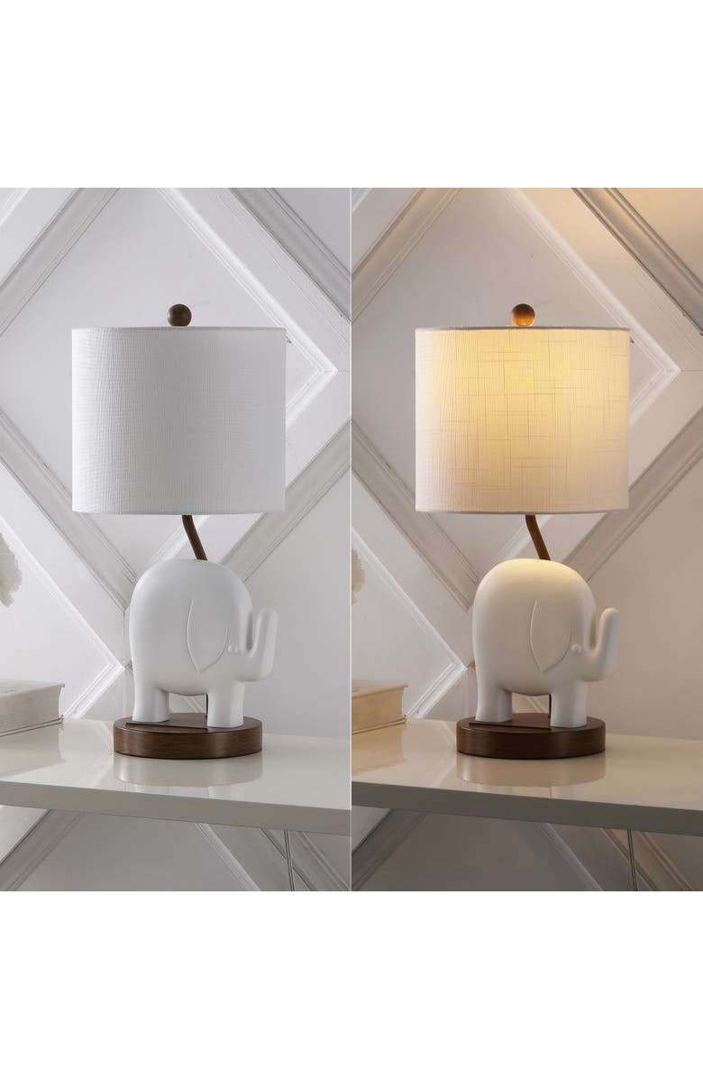 JONATHAN Y Ellie Bohemian Designer Iron/Resin Elephant LED Kids' Table Lamp with Phone Stand and USB Charging Port, Alternate, color, White