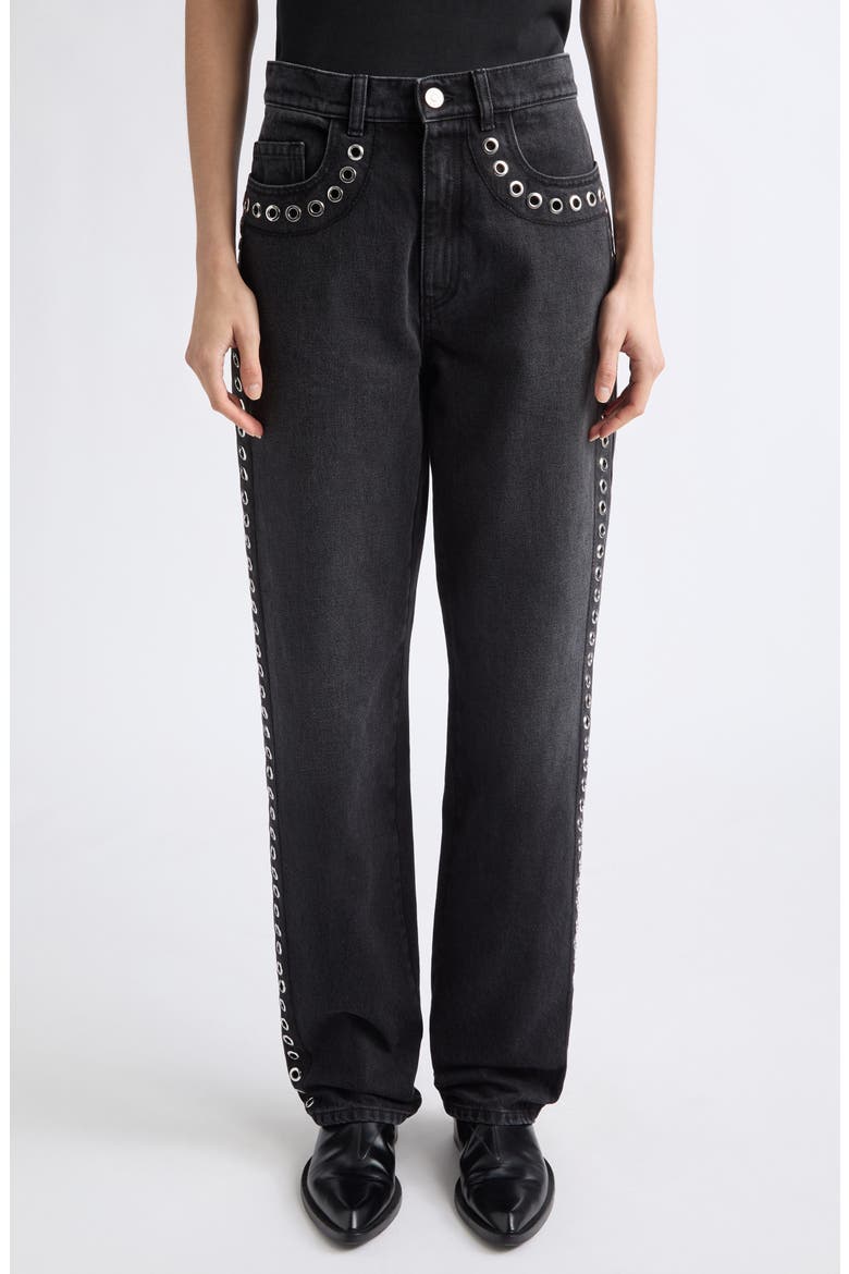 Grommet Detail Slight Flare Jeans, Main, color, 00N99 BLACK