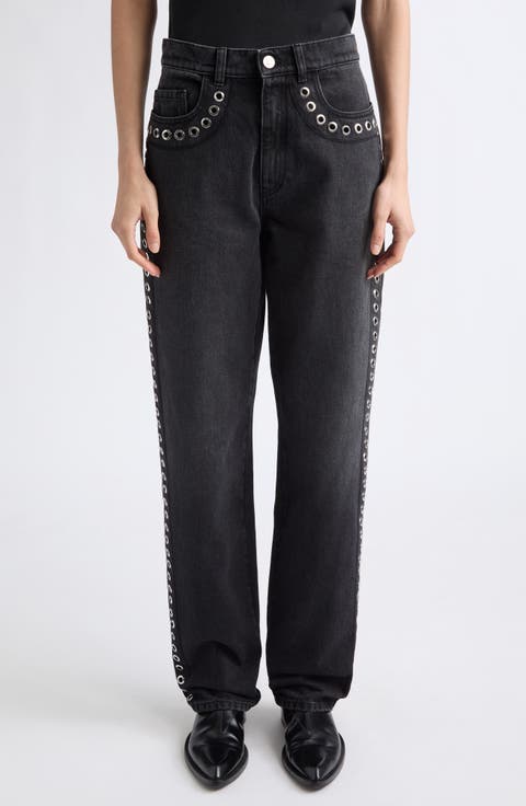 Grommet Detail Slight Flare Jeans