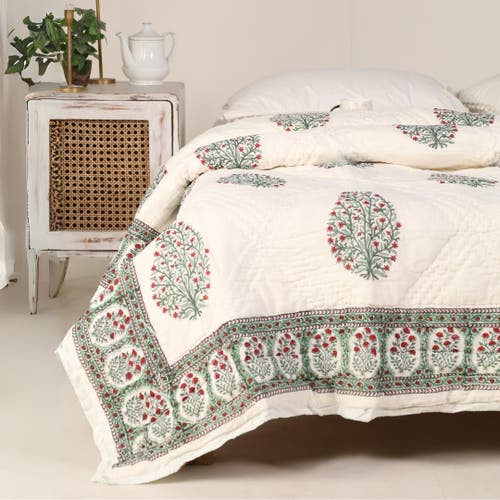 Mela Artisans Blockprinted Reversible Quilt In Multi