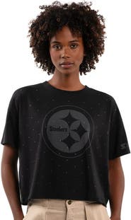 STARTER Women's Starter Black Pittsburgh Steelers Rhinestone Sprinkle Boxy Cropped T-Shirt