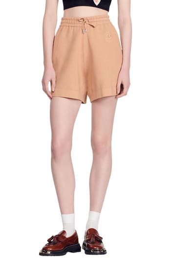 Sandro Floride High Waist Woven Drawstring Shorts In Brown
