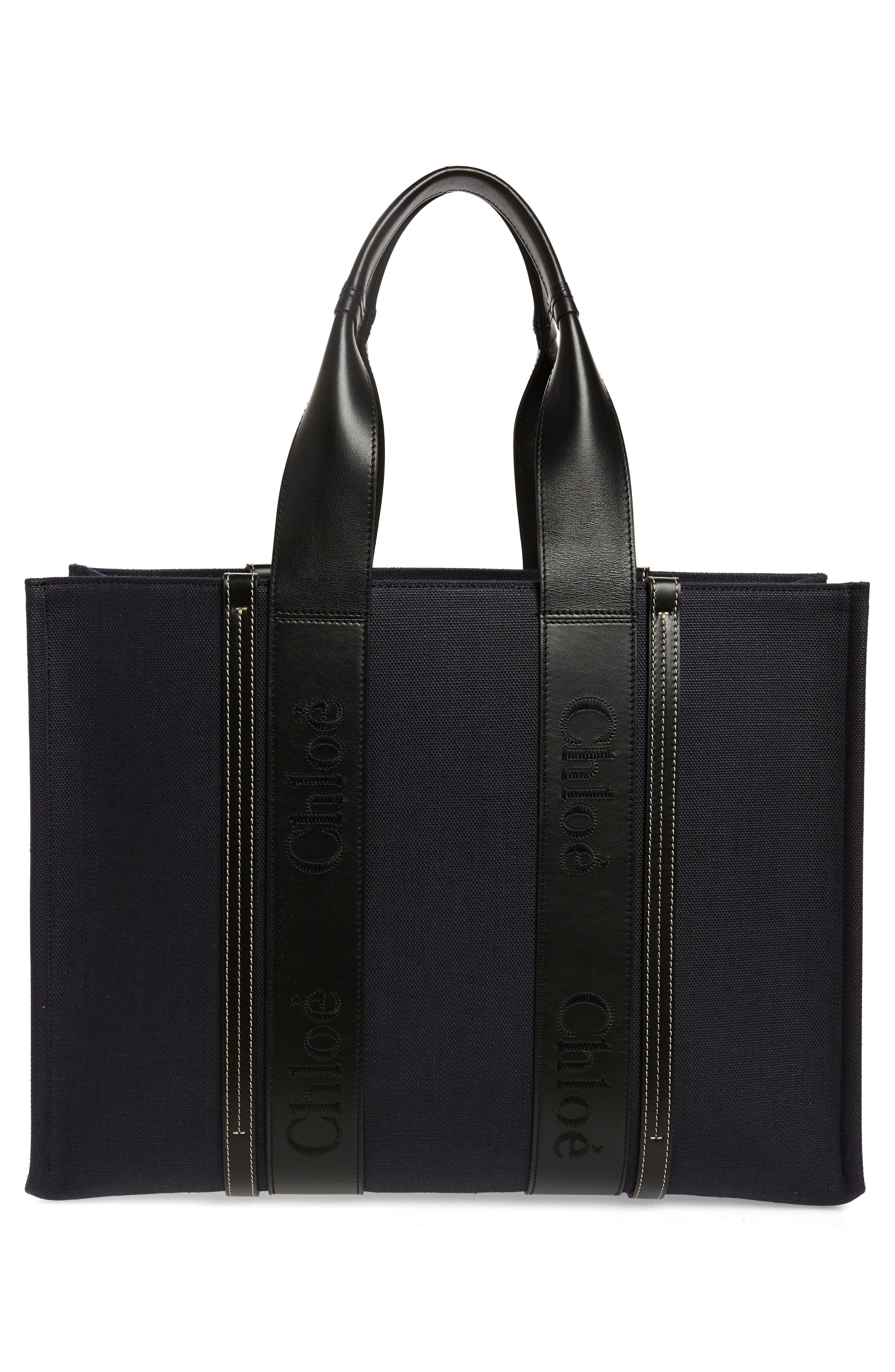 Chloé Large Woody Linen Canvas & Leather Tote, Alternate, color, 