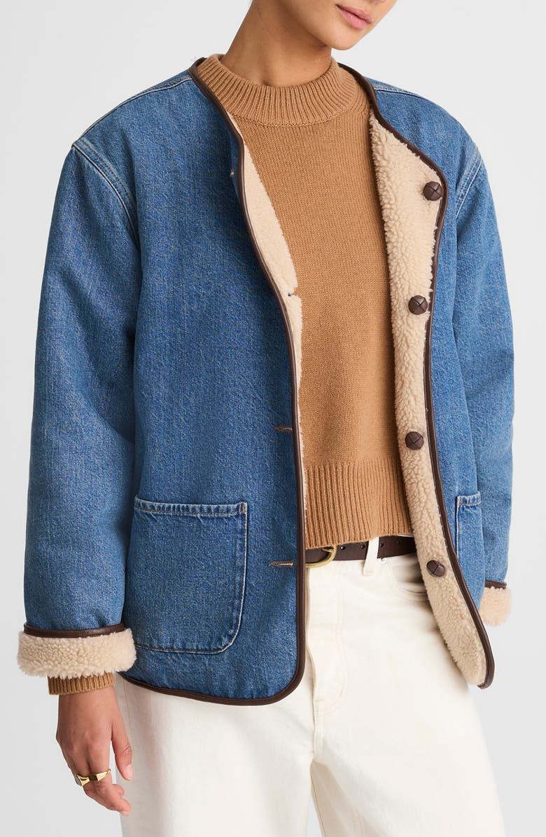 Madewell Denim & Faux Shearling Reversible Jacket, Main, color, Petersburg Wash