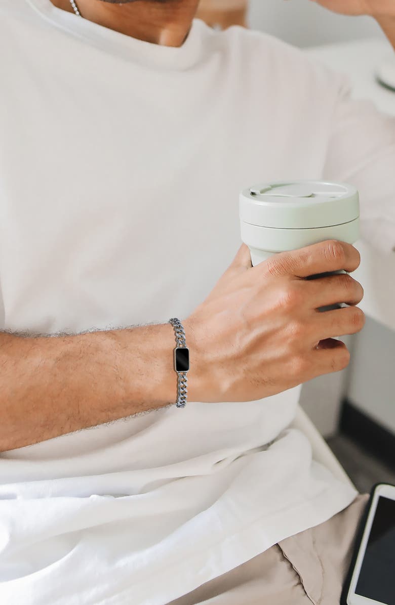 GEOFFREY BEENE Men's Stainless Steel Semiprecious Stone Curb Chain Bracelet, Alternate, color, Black