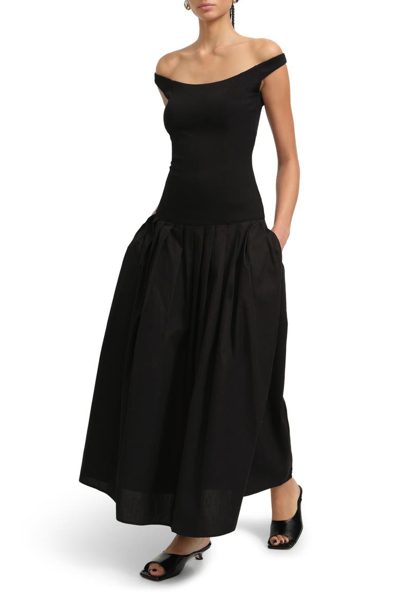 Selene Off the Shoulder Dress, Alternate, color, BLACK