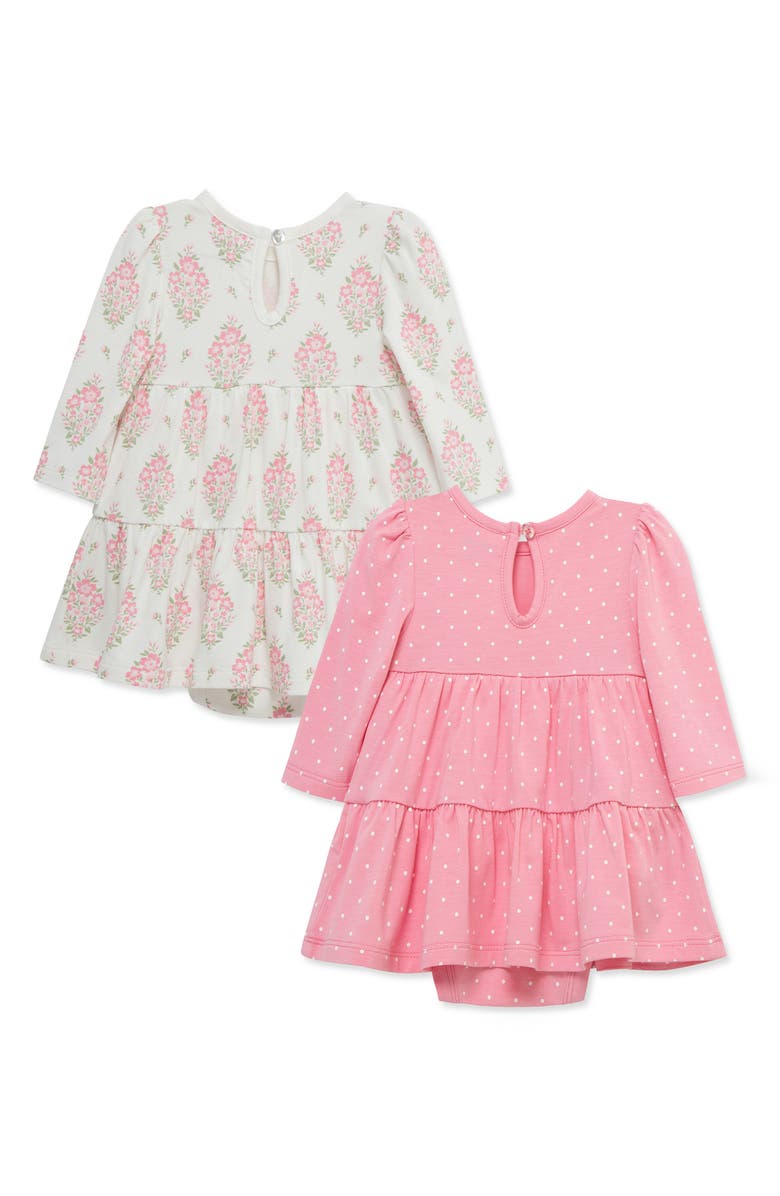 Little Me 2-Pack Long Sleeve Bodysuit Dress, Alternate, color, Pink