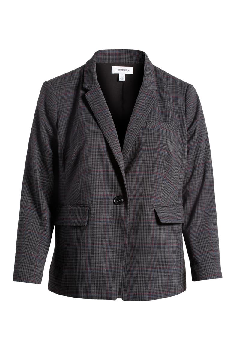Plaid One-Button Blazer, Alternate, color, RICH BLACK