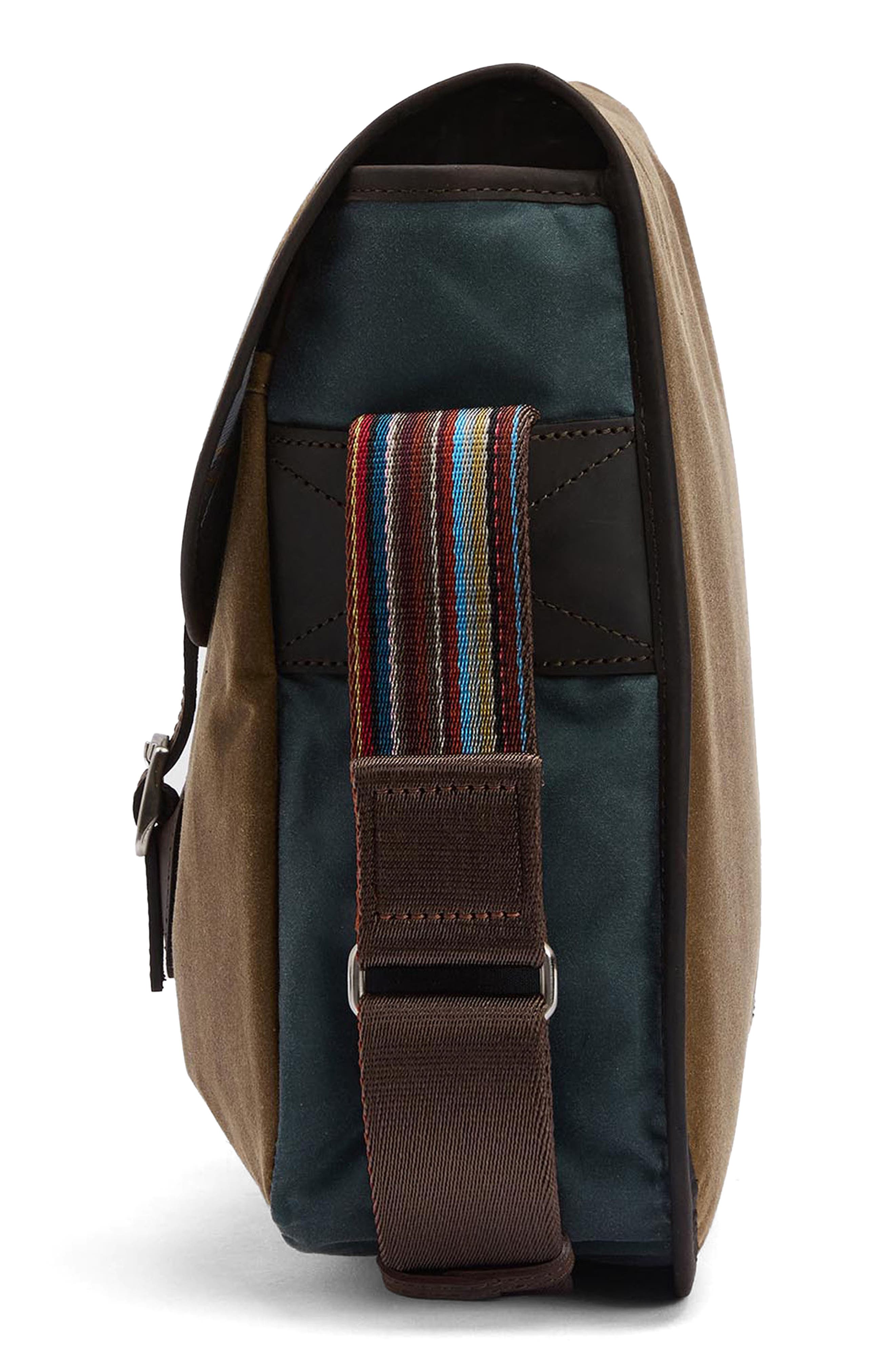 Barbour x Paul Smith Tarras Waxed Cotton Messenger Bag, Alternate, color, Tan