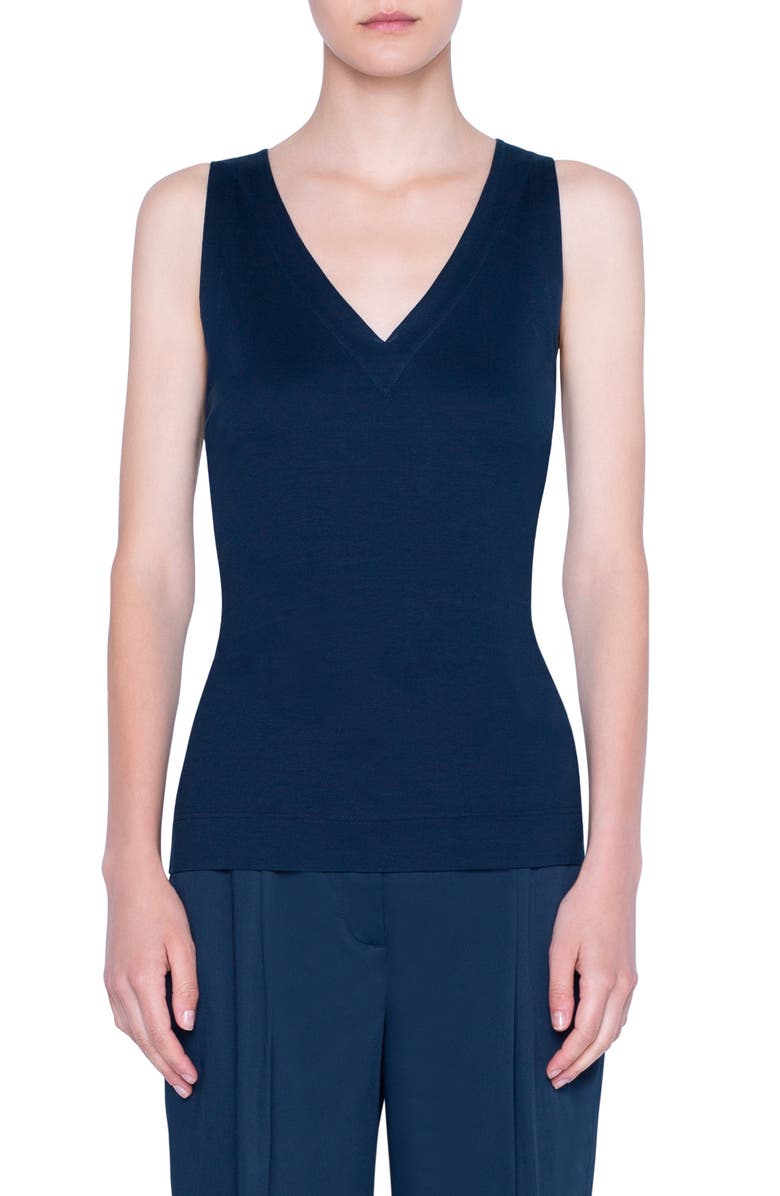 Akris punto V-Neck Stretch Cotton Top, Main, color, 