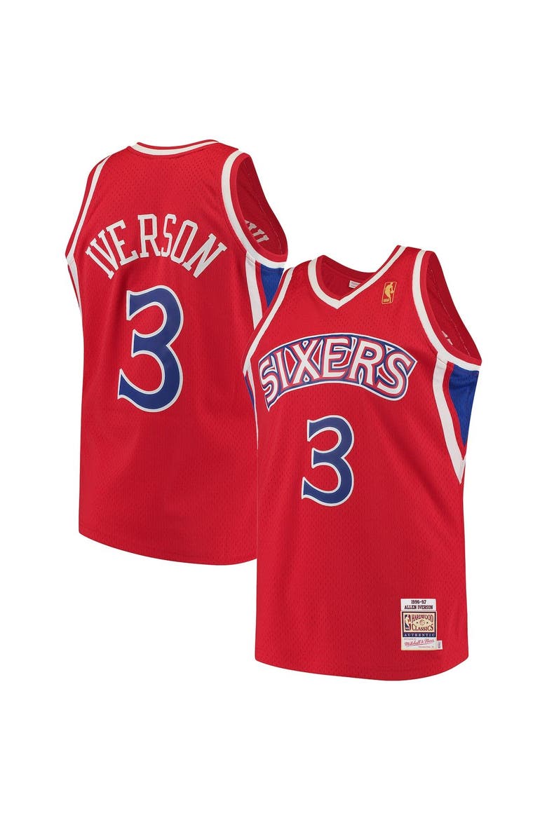 Men's Mitchell & Ness Allen Iverson Red Philadelphia 76ers 1996/97 Hardwood Classics Authentic Jersey, Alternate, color, Red
