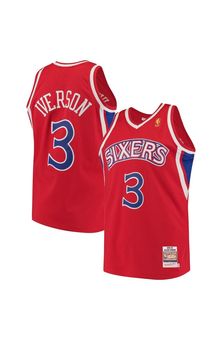 Mitchell & Ness Men's Mitchell & Ness Allen Iverson Red Philadelphia 76ers 1996/97 Hardwood Classics Authentic Jersey, Alternate, color, Red