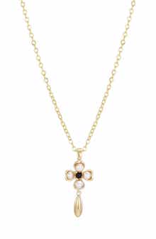 Adornia 14K Gold Plated Freshwater Pearl & Onyx Clover Pendant Necklace