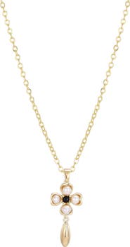 Adornia 14K Gold Plated Freshwater Pearl & Onyx Clover Pendant Necklace