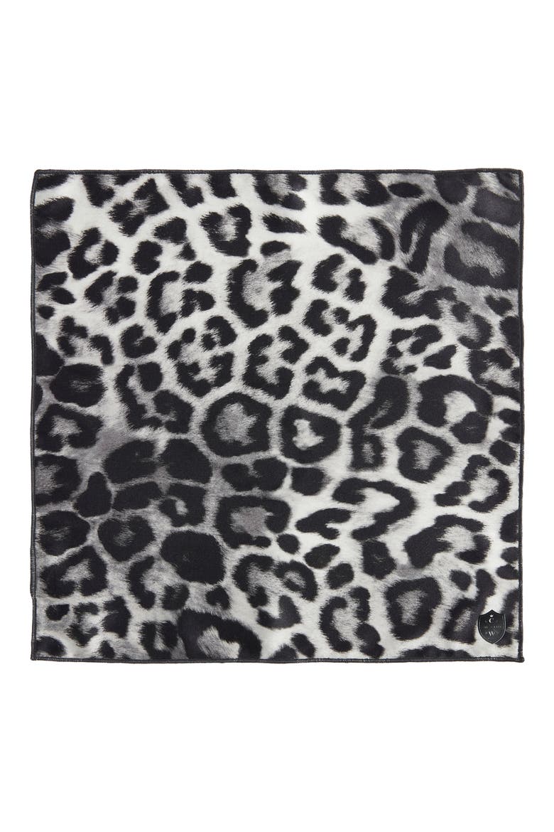 Leopard Print Silk Pocket Square, Alternate, color, BLACK