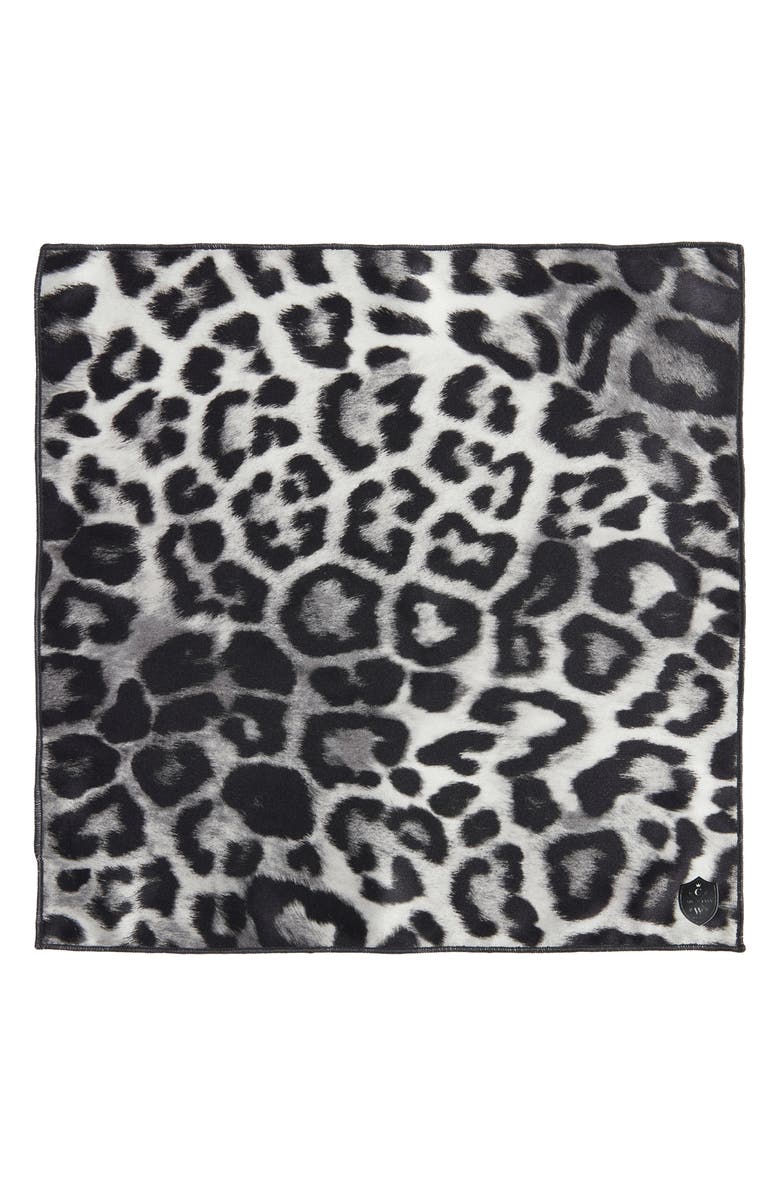 CLIFTON WILSON Leopard Print Silk Pocket Square, Alternate, color, Black