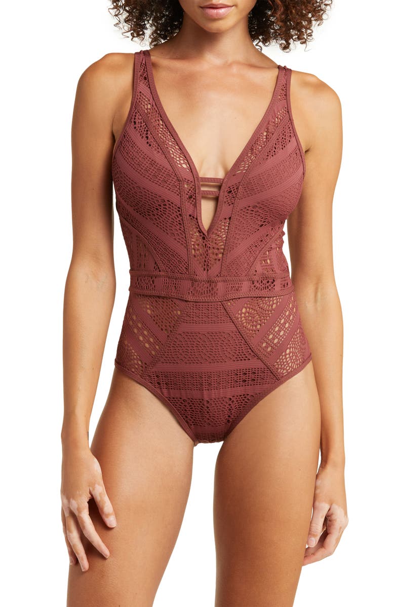 Becca Colorplay Lace One-Piece Swimsuit, Main, color, 