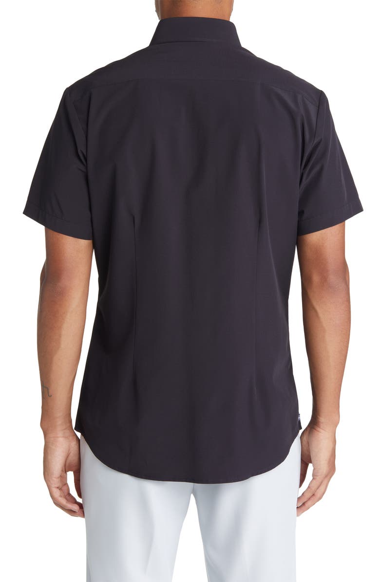 Mizzen+Main Leeward Trim Fit Short Sleeve Button-Up Shirt, Alternate, color, Black Solid