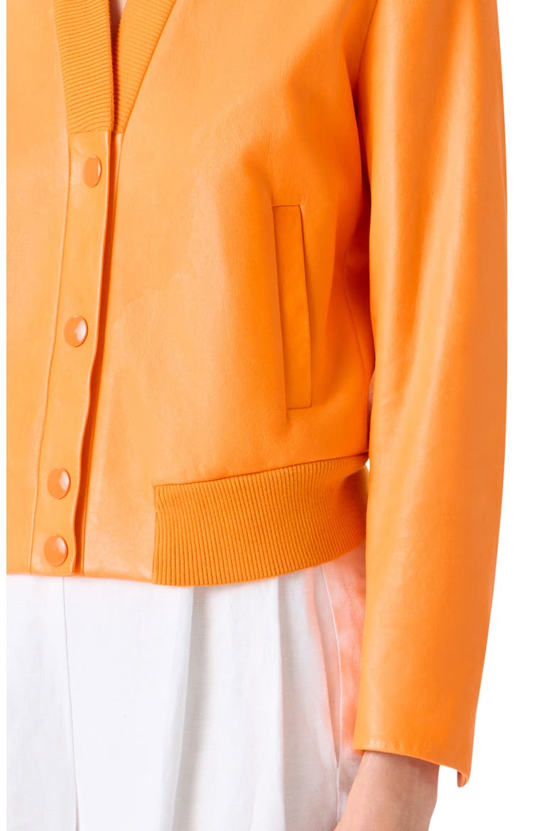 Crinkle Napa Leather Bomber Jacket, Alternate, color, ORANGE