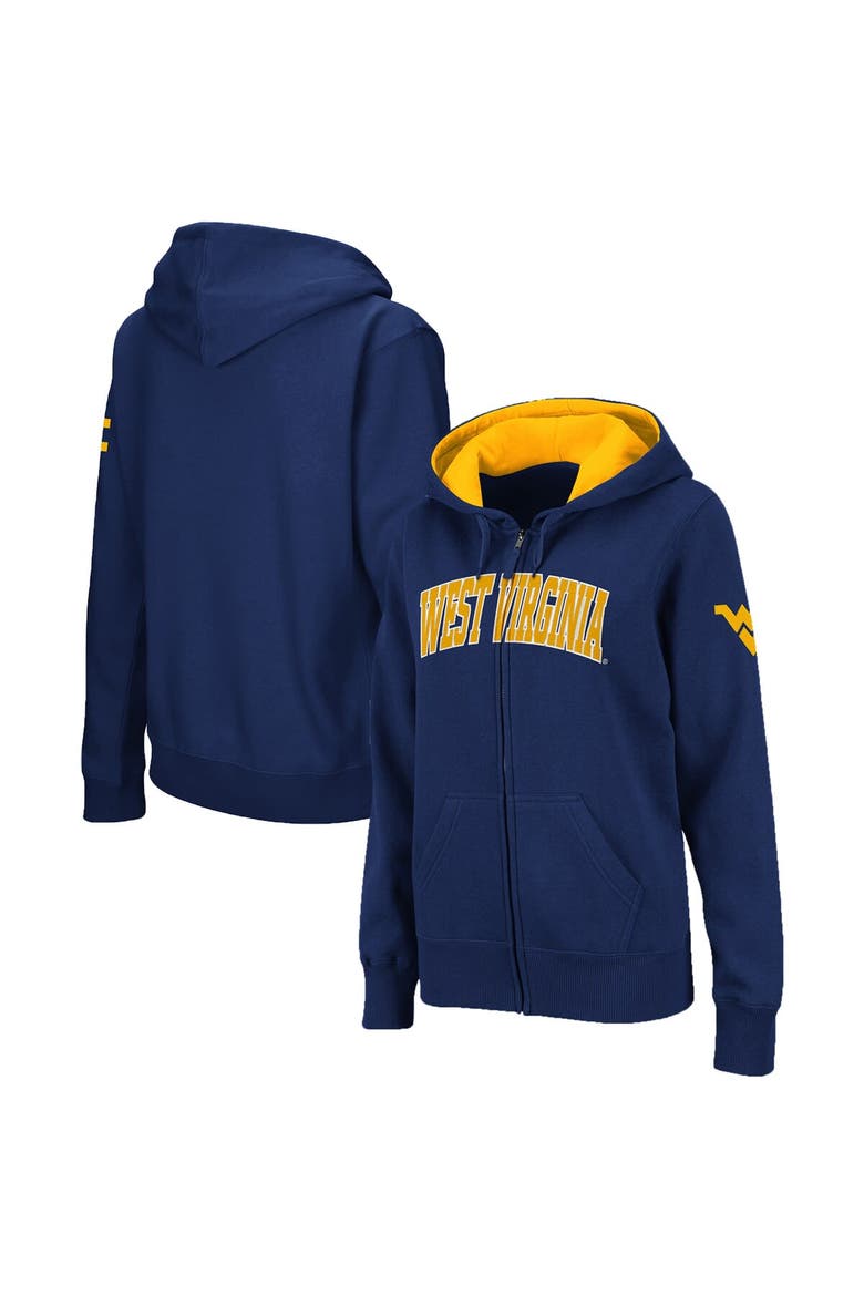 Women's Stadium Athletic Navy West Virginia Mountaineers Arched Name Full-Zip Hoodie, Main, color, Navy