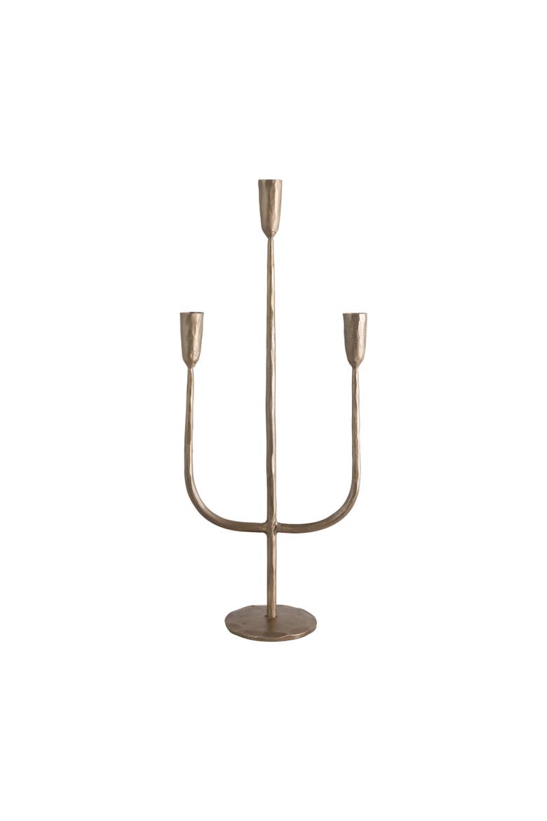 Hand-Forged Metal Candelabra, Antique Brass Finish, Main, color, Brass