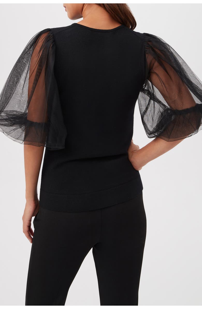 Trina Turk Rhea 3 Tulle Sleeve Pullover, Alternate, color, Black