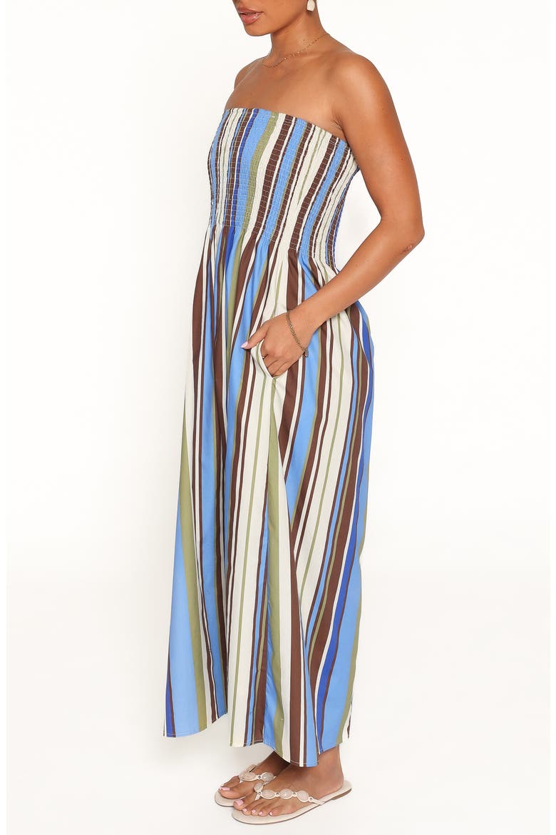 Nella Strapless Maxi Dress, Alternate, color, BLUE/ KHAKI STRIPE