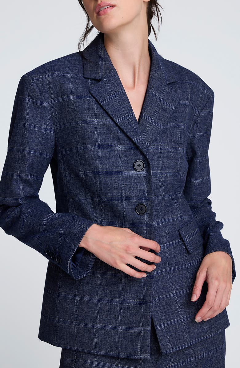 Kenneth Cole Three Button Windowpane Check Blazer, Main, color, Dark Navy Multi