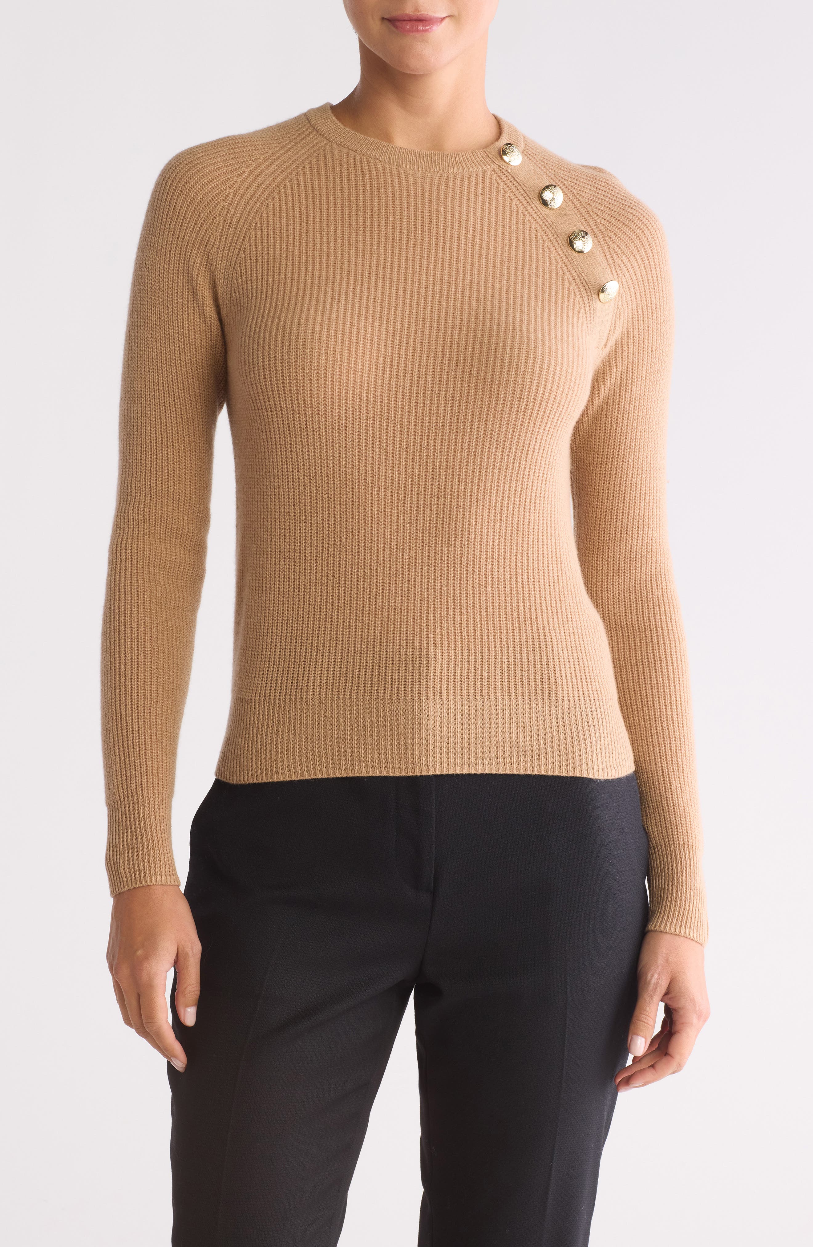 Bruno Magli Cashmere Rib Raglan Crew Sweater